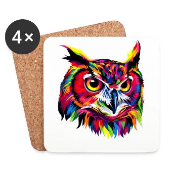 Owl Colorful Rainbow Colors Pop Art Owl Eagle Owl Owls - Coasters (set of 4) - white - Front