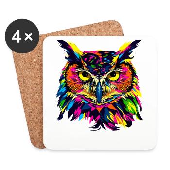 hibou coloré arc-en-ciel couleurs pop art hibou aigle hibou hibou hibou - Dessous de verre (lot de 4) - blanc - Devant
