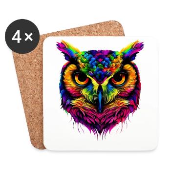 Hibou coloré arc-en-ciel couleurs pop art hibou hibou grand-duc hibou hibou hibou - Dessous de verre (lot de 4) - blanc - Devant