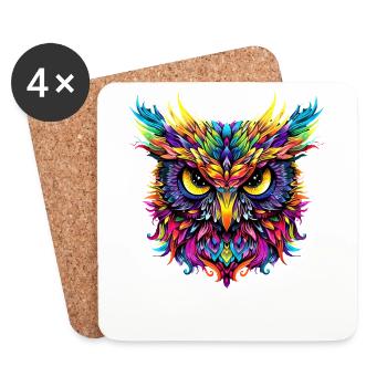 Owl Colorful Rainbow Colors Pop Art Owl Eagle Owl Owls - Coasters (set of 4) - white - Front
