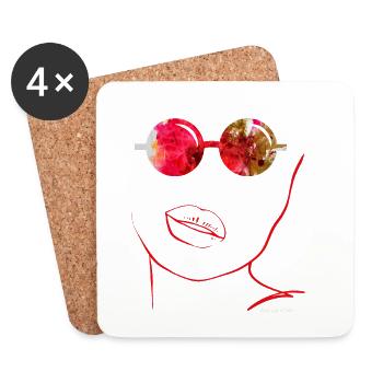 Art abstrait avec des lunettes de soleil et des lèvres rouges - Dessous de verre (lot de 4) - blanc - Devant