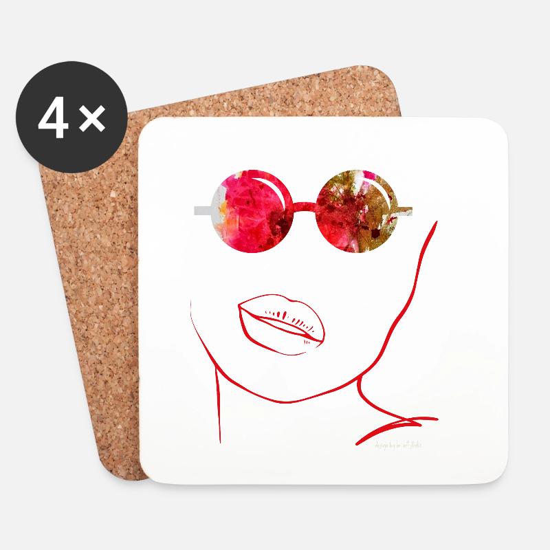 Abstrakte Kunst mit Sonnenbrille und roten Lippen - Untersetzer (4er-Set) - Weiß