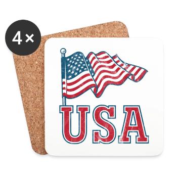 USA with Flag - Coasters (set of 4) - white - Front