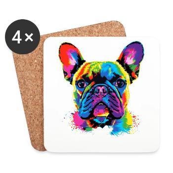 Bouledogue français couleurs colorées Pop Art Great Dane - Dessous de verre (lot de 4) - blanc - Devant