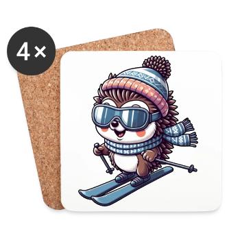 Süßer Igel Skifahrer Wintersport Cartoon Skifahren - Untersetzer (4er-Set) - Weiß - Vorne