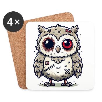 Hibou zombie effrayant pour le plaisir d’Halloween - Dessous de verre (lot de 4) - blanc - Devant