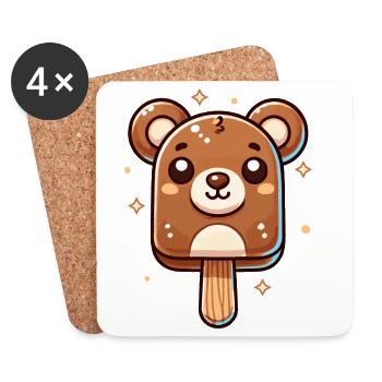 Mignon ours en peluche motif de crème glacée pour l’été - Dessous de verre (lot de 4) - blanc - Devant