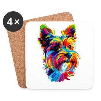 Yorkshire Terrier Bright Colors Popart Dogs Yorkie - Coasters (set of 4) - white - Front