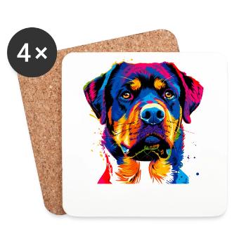 Rottweiler chien couleurs vives pop art fierté chiens - Dessous de verre (lot de 4) - blanc - Devant