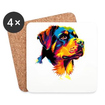 Rottweiler chien couleurs vives pop art fierté chiens - Dessous de verre (lot de 4) - blanc - Devant
