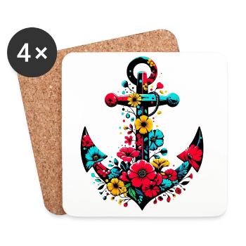 An Anchor with Flowers - Coasters (set of 4) - white - Front