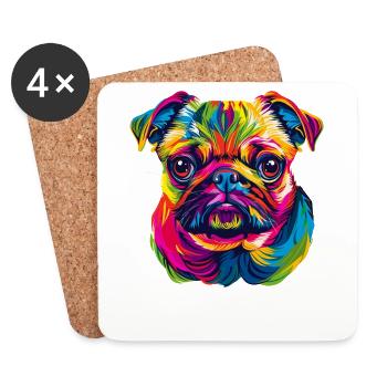 Mops Hund Bunte Farben Pop Art Regenbogen Carlino - Untersetzer (4er-Set) - Weiß - Vorne
