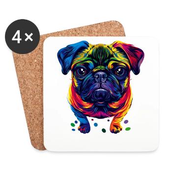 Mops Hund Bunte Farben Pop Art Regenbogen Carlino - Untersetzer (4er-Set) - Weiß - Vorne