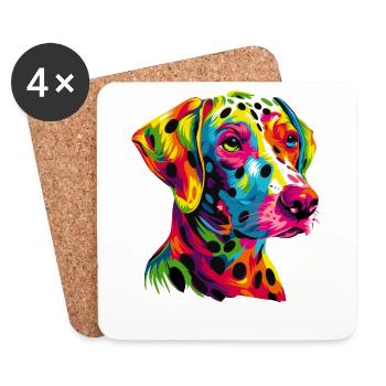 Chiens Dalmatiens Couleurs Colorées Pop Art Arc-en-ciel - Dessous de verre (lot de 4) - blanc - Devant
