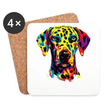 Chiens Dalmatiens Couleurs Colorées Pop Art Arc-en-ciel - Dessous de verre (lot de 4) - blanc - Devant
