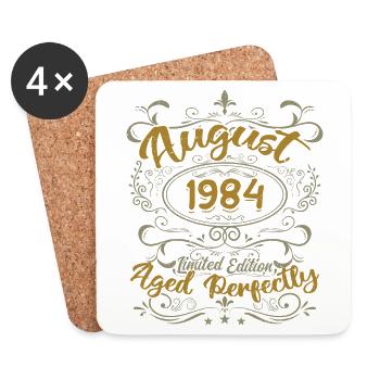 Août 1984 Août Cadeau Anniversaire 1984 Août 1984 - Dessous de verre (lot de 4) - blanc - Devant