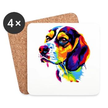 Beagle Puppy Popart Cute Dog Colorful Colors Beagle - Coasters (set of 4) - white - Front