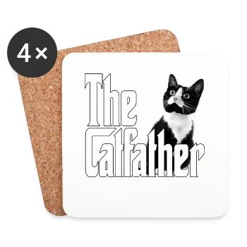 Chat Papa Le Catfather Chat Fou Père Kitty Daddy - Dessous de verre (lot de 4) - blanc - Devant
