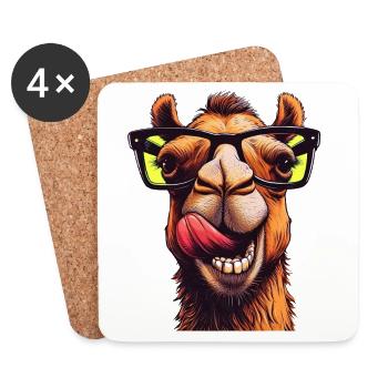 Camel avec lunettes de soleil - Dessous de verre (lot de 4) - blanc - Devant