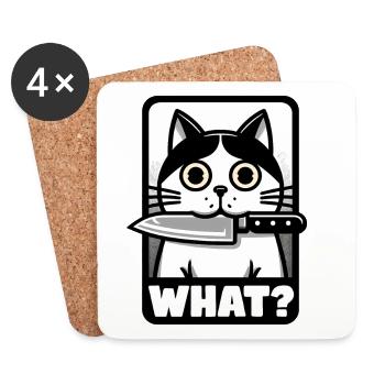 WAS? EINE KATZE MIT MESSER - Untersetzer (4er-Set) - Weiß - Vorne