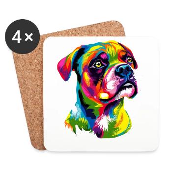 Deutscher Boxer Popart Regenbogen Bunter Boxer - Untersetzer (4er-Set) - Weiß - Vorne
