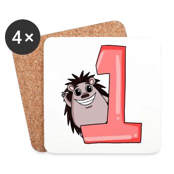 1 year old - school enrollment - hedgehog motif - number 1 - Coasters (set of 4) - white - Front