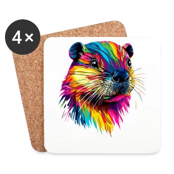 Biber Bunt Regenbogen Popart Nagetiere Süßer Biber - Untersetzer (4er-Set) - Weiß - Vorne