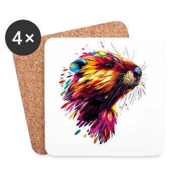 Biber Bunt Regenbogen Popart Nagetiere Süßer Biber - Untersetzer (4er-Set) - Weiß - Vorne