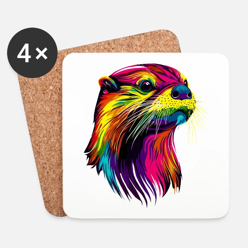 Otter Bunt Regenbogen Seeotter Marder Süße Otter - Untersetzer (4er-Set) - Weiß