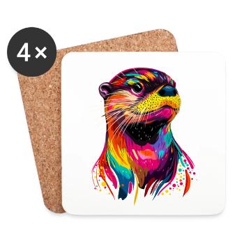Loutre arc-en-ciel coloré Loutre de mer Martre Loutre mignonne - Dessous de verre (lot de 4) - blanc - Devant