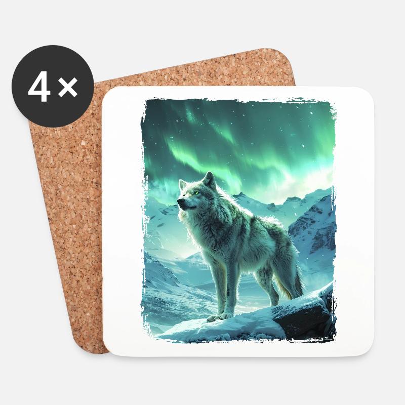 Wolf Aurora Borealis Berg Nordlichter Schnee - Untersetzer (4er-Set) - Weiß