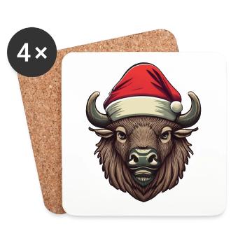 Bison Weihnachten Santa - Untersetzer (4er-Set) - Weiß - Vorne