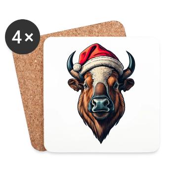 Bison Weihnachten Santa - Untersetzer (4er-Set) - Weiß - Vorne