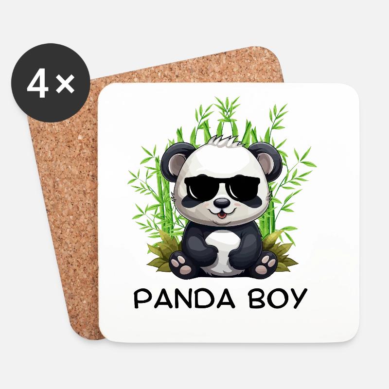 Panda Boy: Panda Design mit Brille - Untersetzer (4er-Set) - Weiß