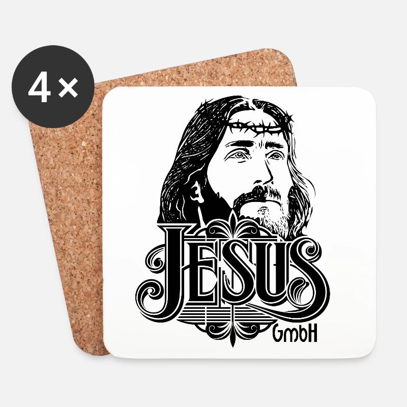 Jesus Kopf mit Schrift 2 - Untersetzer (4er-Set) - Weiß