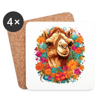 Camel Camel Head Flowers - Coasters (set of 4) - white - Front
