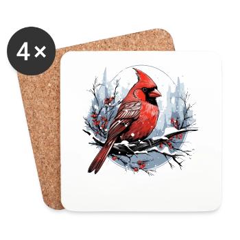 Cardinal Vogel rouge - Dessous de verre (lot de 4) - blanc - Devant