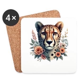 Cheetah Gepard Blumen - Untersetzer (4er-Set) - Weiß - Vorne