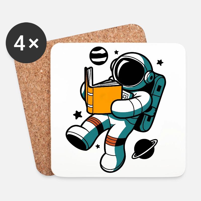 Lesender Astronaut: Lernen in der Schwerelosigkeit - Untersetzer (4er-Set) - Weiß