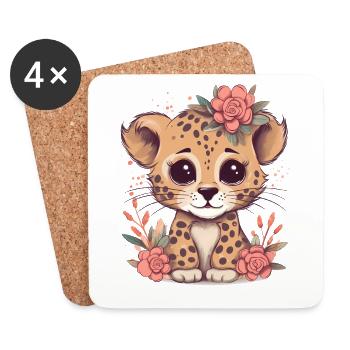 Guépard Fleurs de guépard - Dessous de verre (lot de 4) - blanc - Devant