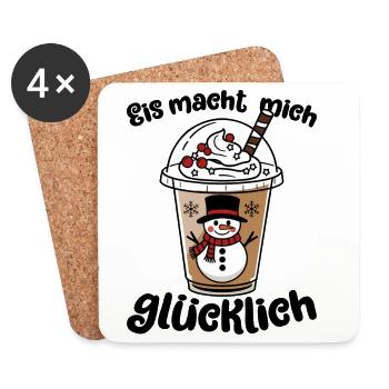Eis macht mich glücklich Schneemann-Getränkebecher - Untersetzer (4er-Set) - Weiß - Vorne