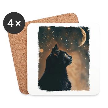 Black Cat Animal Stars Full Moon Night Starry Sky - Coasters (set of 4) - white - Front