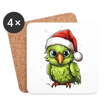 Wellensittich Sittich Weihnachten Santa Mütze - Untersetzer (4er-Set) - Weiß - Vorne