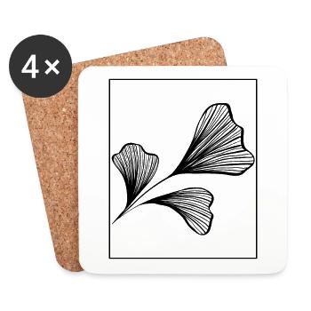 Abstract Ginkgo Leaf Line Art – Minimalist Botanic - Coasters (set of 4) - white - Front