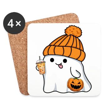 Fantôme Fantôme Halloween Chapeau Mignon Thé Bulle Citrouille - Dessous de verre (lot de 4) - blanc - Devant