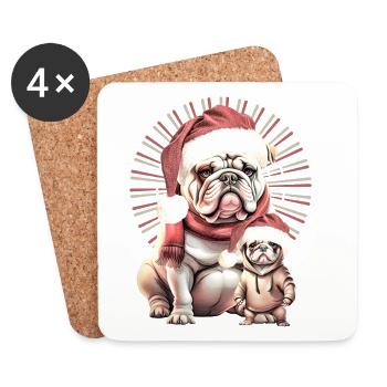 Weihnachtsbulldogge Duo - Untersetzer (4er-Set) - Weiß - Vorne