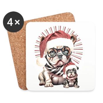 Weihnachts Bulldogge Duo - Untersetzer (4er-Set) - Weiß - Vorne