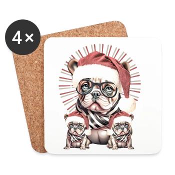 Weihnachtsbulldog mit Brille - Untersetzer (4er-Set) - Weiß - Vorne