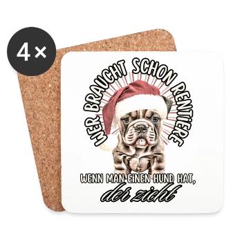 lustige Weihnachtsmann Bulldogge WEIHNACHTEN Hunde - Untersetzer (4er-Set) - Weiß - Vorne