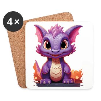 Farbenfroher Drache mit niedlichem Ausdruck - Untersetzer (4er-Set) - Weiß - Vorne